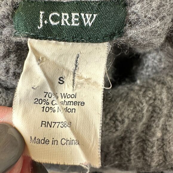 J. Crew Wool Cashmere 3/4 Sleeve Turtleneck Mock Neck Grey Sweater Small - Picture 2 of 4